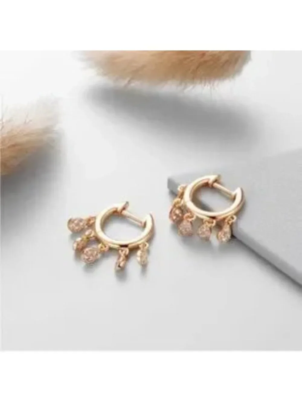 Gold 14k Gold Plated Tassel CZ Hoop Earrings